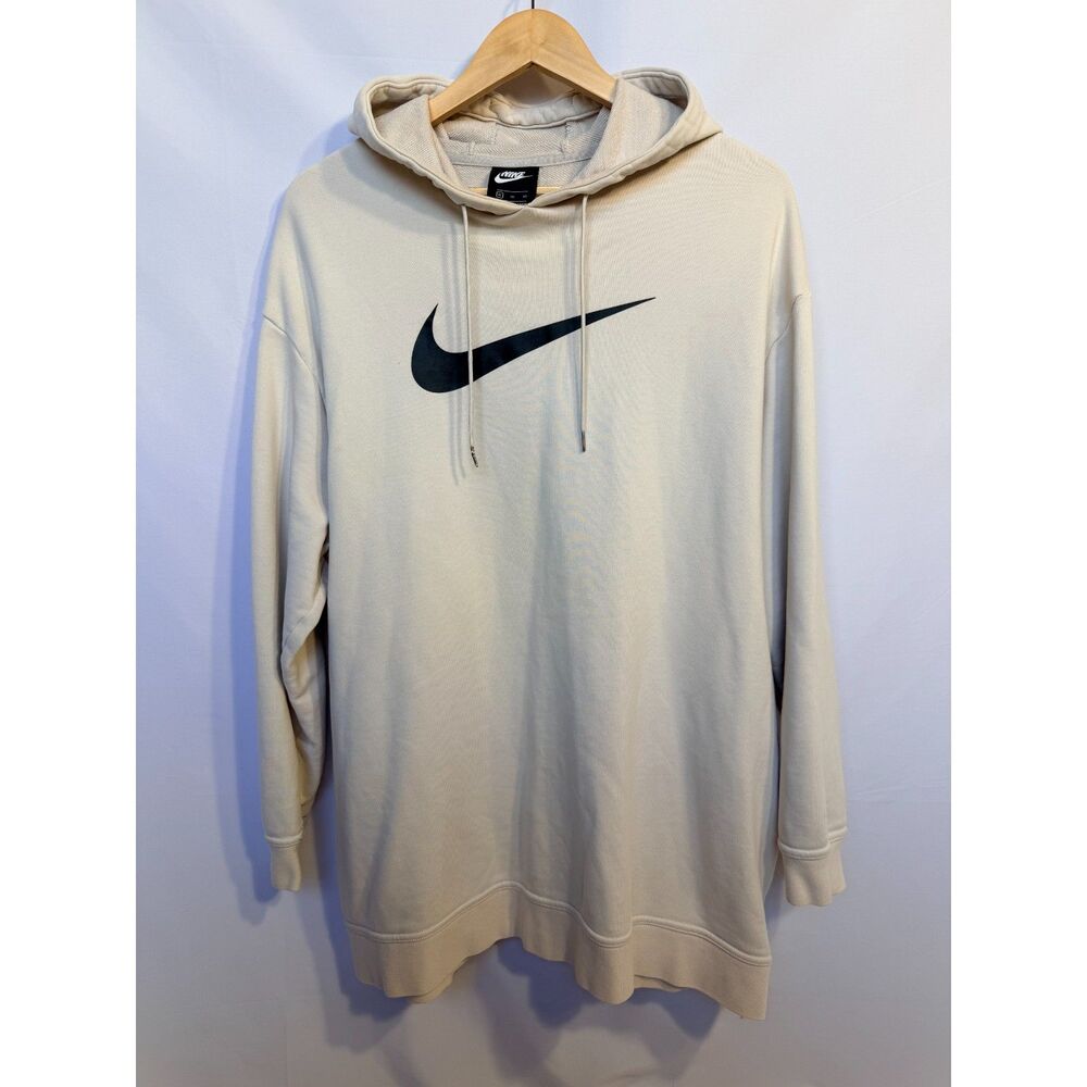 Nike Swoosh Oversized Longline Pullover Hoodie XL Cream AV8290-072